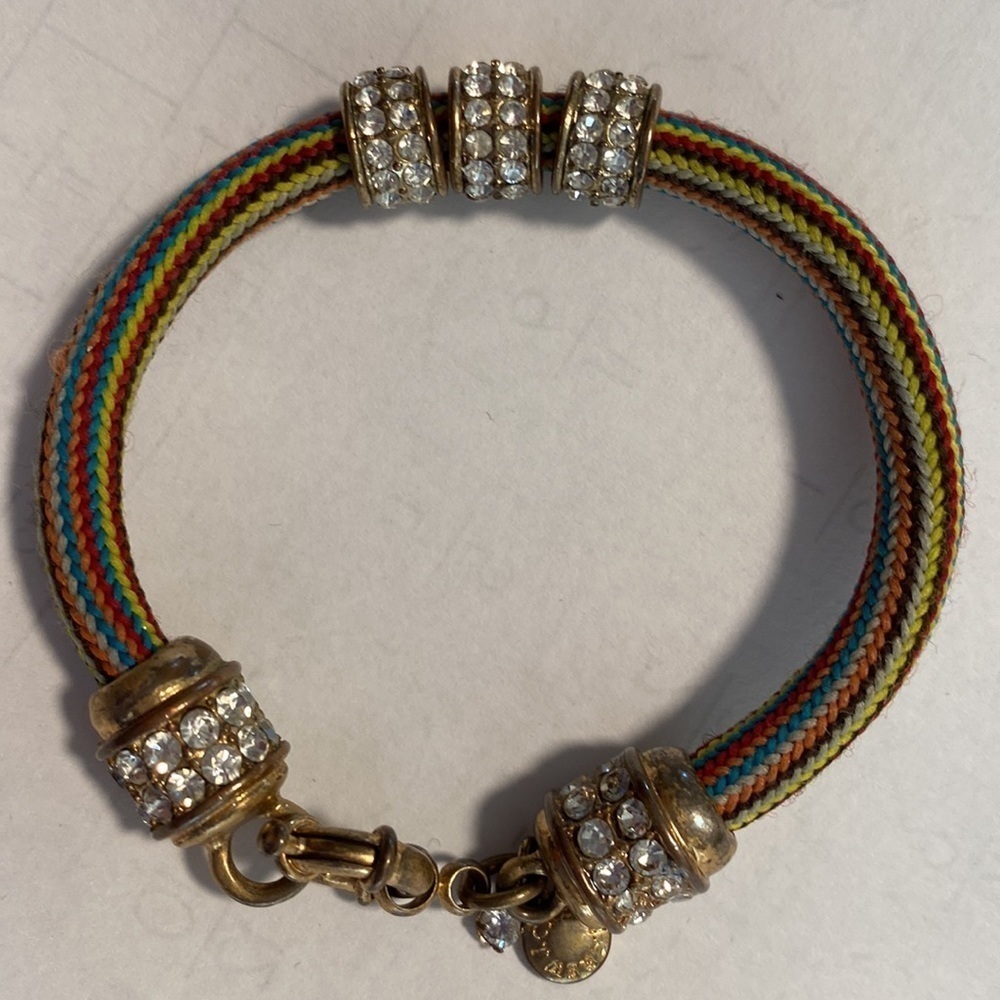 J. Crew gold‎ and crystal multicolored woven contemporary statement bracelet.